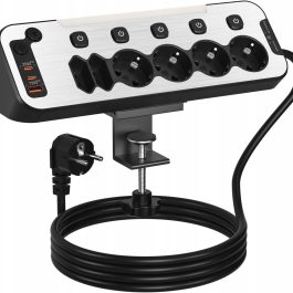 Przedłużacz listwa antyprzepięciowa 2m. 6 gniazd z wyłącznikami, USB USB-C